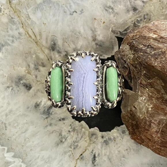 Carolyn Pollack Sterling Silver Blue Lace Agate & Green Variscite Ring For Women - Picture 4 of 10